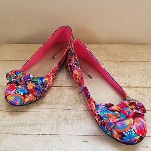 American Eagle Bright Colorful Floral Ballet Flats w/ Bow 80's/90's Vibe Size 7